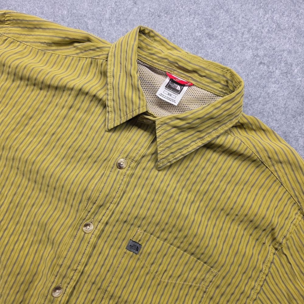 The North Face Mens Medium Yellow Striped Modal Blend Long Sleeve Button Down